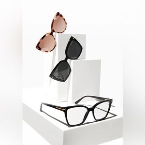 Tom Ford Square Blue-Block Optical Frames w/ Two Magnetic Sunglasses Clips